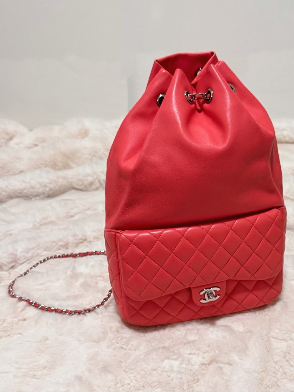 Chanel Red Quilted Backpack In Seoul